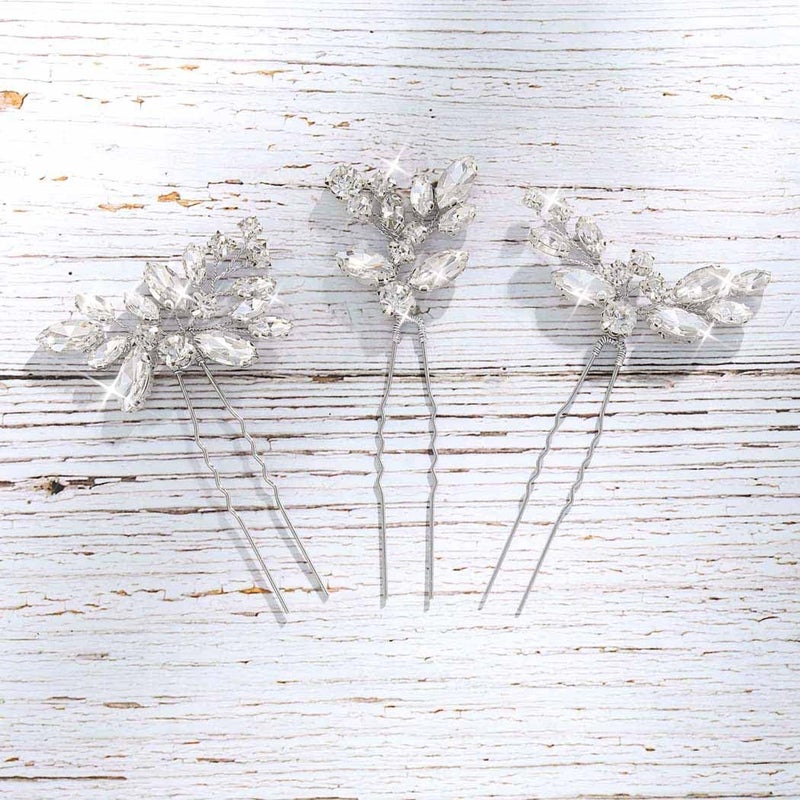 Unicra Bride Wedding Crystal Hair Pins Flower Bridal Hair Pieces Wedding Hair Accessories for Women and Girls Pack of 3 (Silver) - Image 5